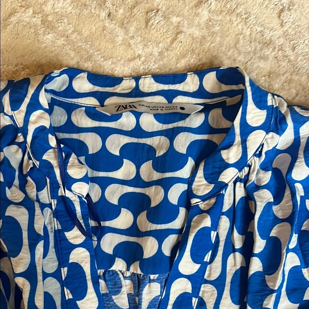 Zara | Blue and White Puff Sleeve Sundress - Picture 9 of 11